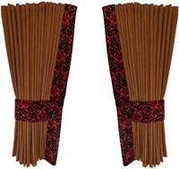 Camel brown 0047 side curtains with red plush