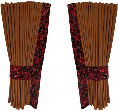 Camel brown 0047 side curtains with red plush