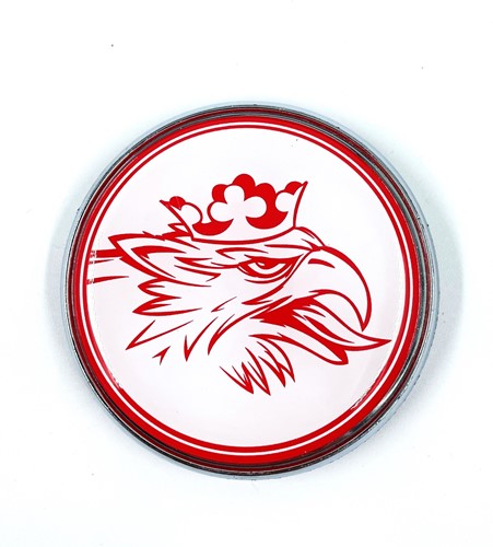 Embleem Rond wit met rode Svempa
