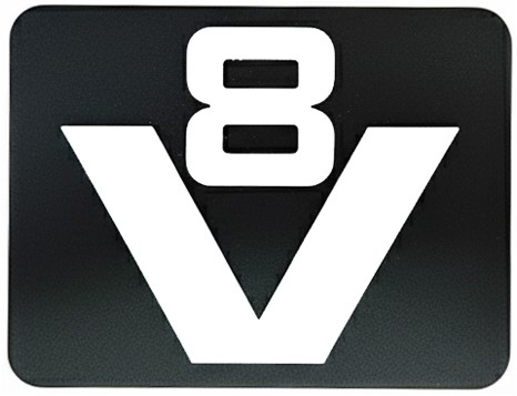 Plastic emblem V8 white-black