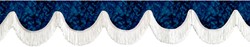 Front window pelmet blue plush with fringes