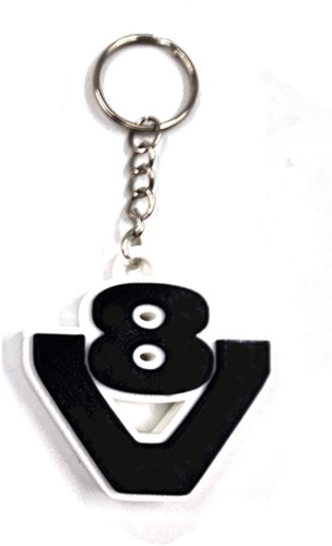 Sleutelhanger V8 zwart-wit