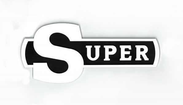 Plastic emblem Super badge black-white