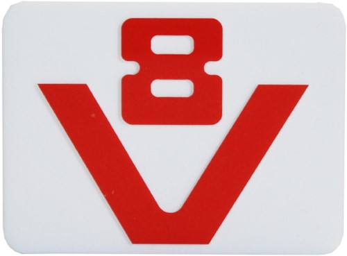 Kunststof embleem V8 wit-rood