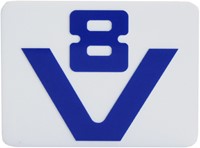 Plastic emblem V8 blue-white