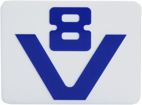 Kunststof embleem V8 wit-blauw