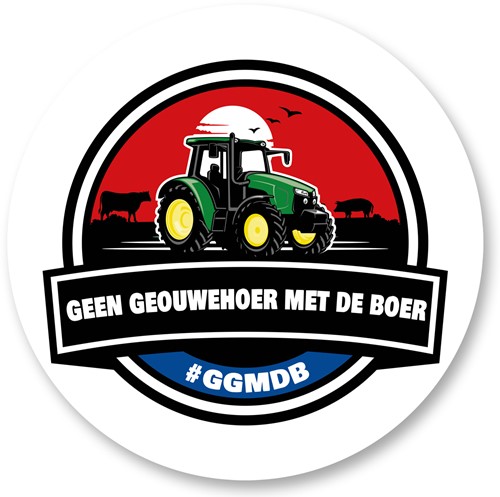 Sticker round - Geen geouwehoer met de boer #ggmdb