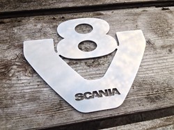 Scania V8-Logo aus Edelstahl, 12 cm