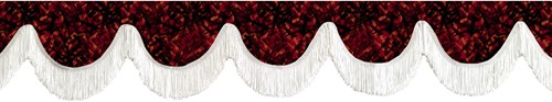 Front window pelmet red plush with fringes