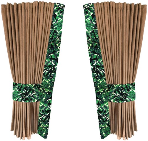 Beige 0046 side curtains with green plush