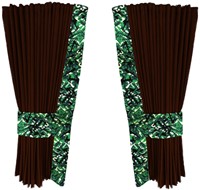 Chocolate brown 0020 side curtains with green plush