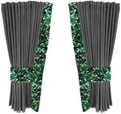 Grijze 0027 zijgordijnen met groene pluche