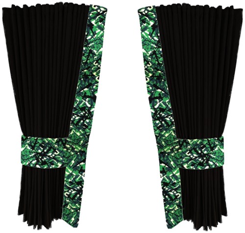 Schwarze 0015 Seitenvorhänge mit grünem Plüsch