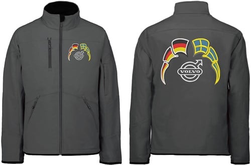 Softshell jas Volvo met wimpels Duitsland - Zweden - Grijs - Met borstlogo - XL