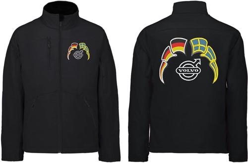 Softshell jas Volvo met wimpels Duitsland - Zweden - Zwart - Met borstlogo - S