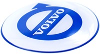 Nabenaufkleber weiß mit blauem Volvo-Logo