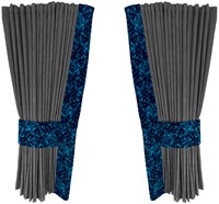 Grijze 0027 zijgordijnen met blauwe pluche