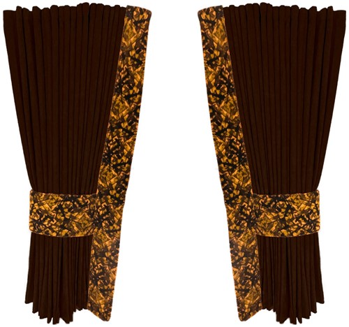 Chocolate brown 0020 side curtains with yellow plush
