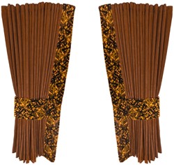 Camel brown 0047 side curtains with yellow plush