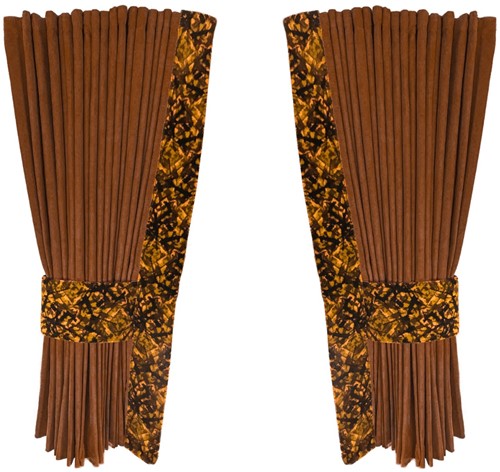 Kamelbraune 0047 Seitenvorhänge mit gelbem Plüsch