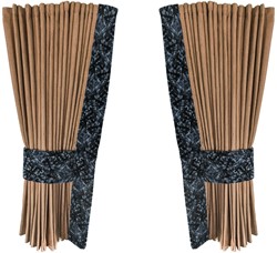 Beige 0046 zijgordijnen met grijze pluche