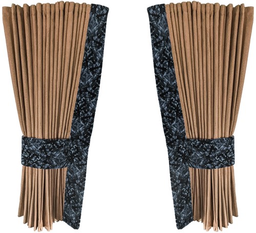 Beige 0046 zijgordijnen met grijze pluche