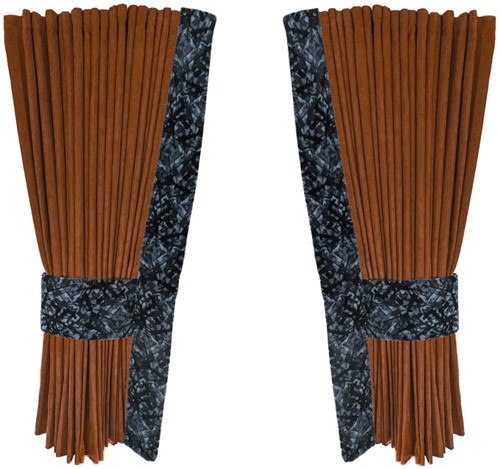 Camelbruine 0047 zijgordijnen met grijze pluche