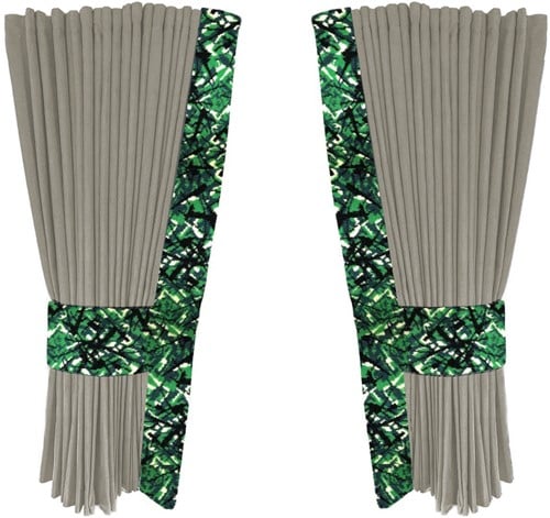 Zilver 0051 zijgordijnen met groene pluche